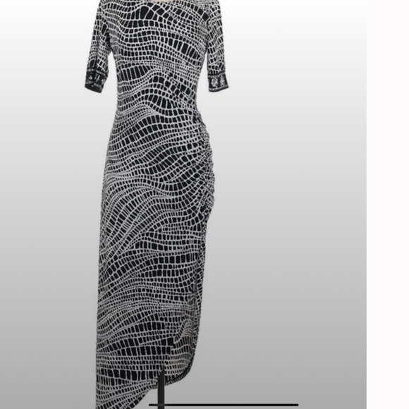 ECI NEW YORK BLACK & WHITE geometrical midi dress, size M - Picture 1 of 6